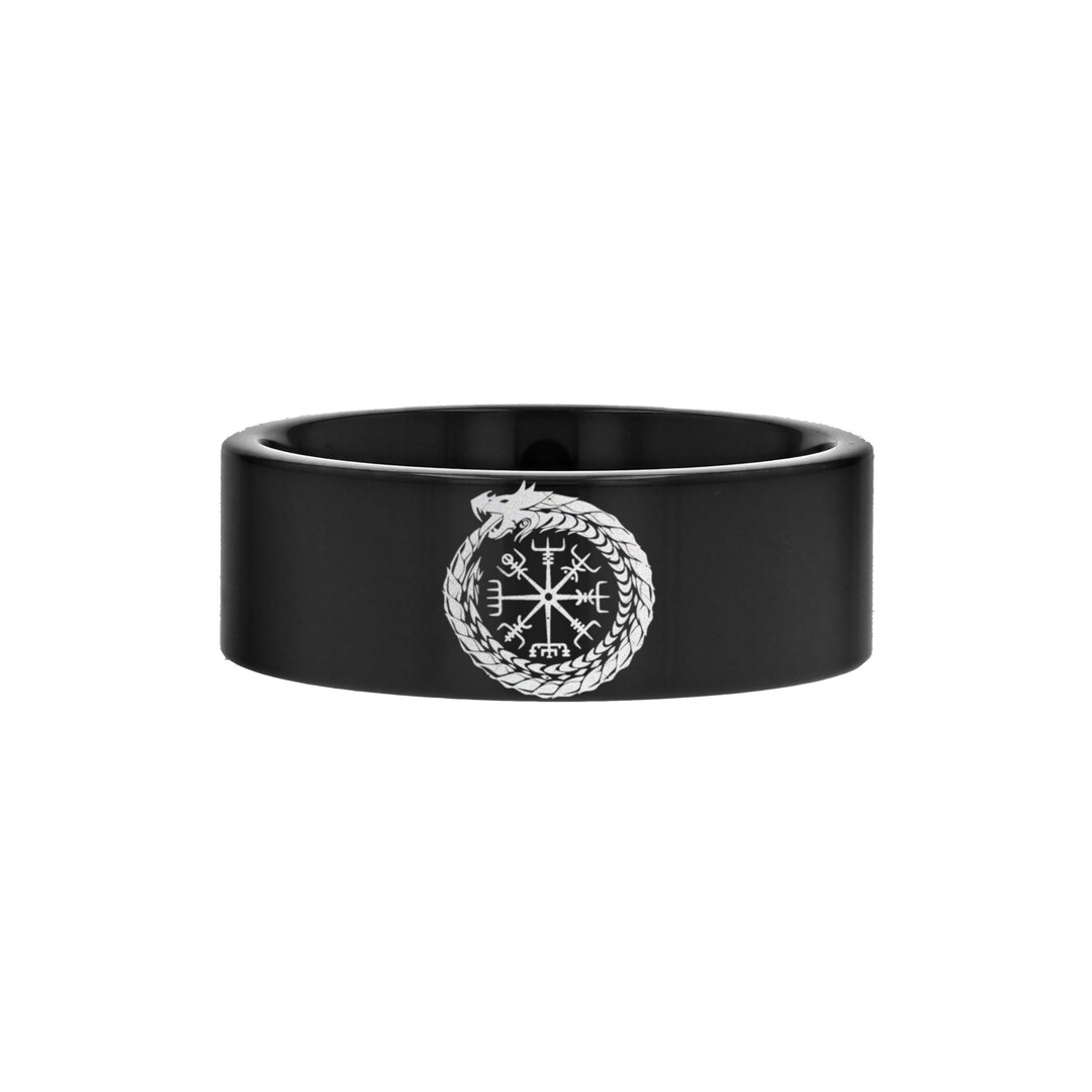 Viking Helm of Awe Bind Runes Wedding Ring, Engraved Runic Script Ring ...