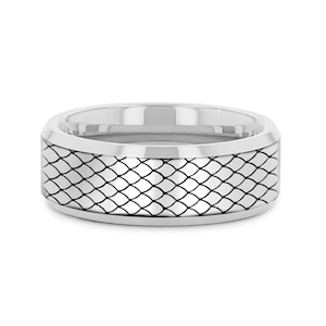 Engraved Dragon Scale Ring, Tradtional Dragon Pattern Wedding Band, Mythical Dragon Ring, Lizard Scales Engagement Ring 8mm