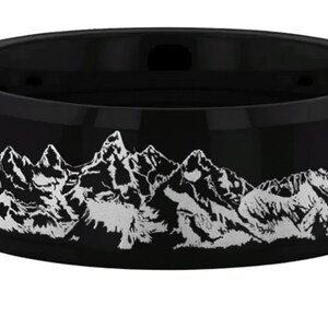 Grand Teton National Park Ring, Men's Tungsten Wedding Band, Pine Wilderness Preserve Jewelry, Alpine Scenery Silver Tungsten Ring 8mm image 2
