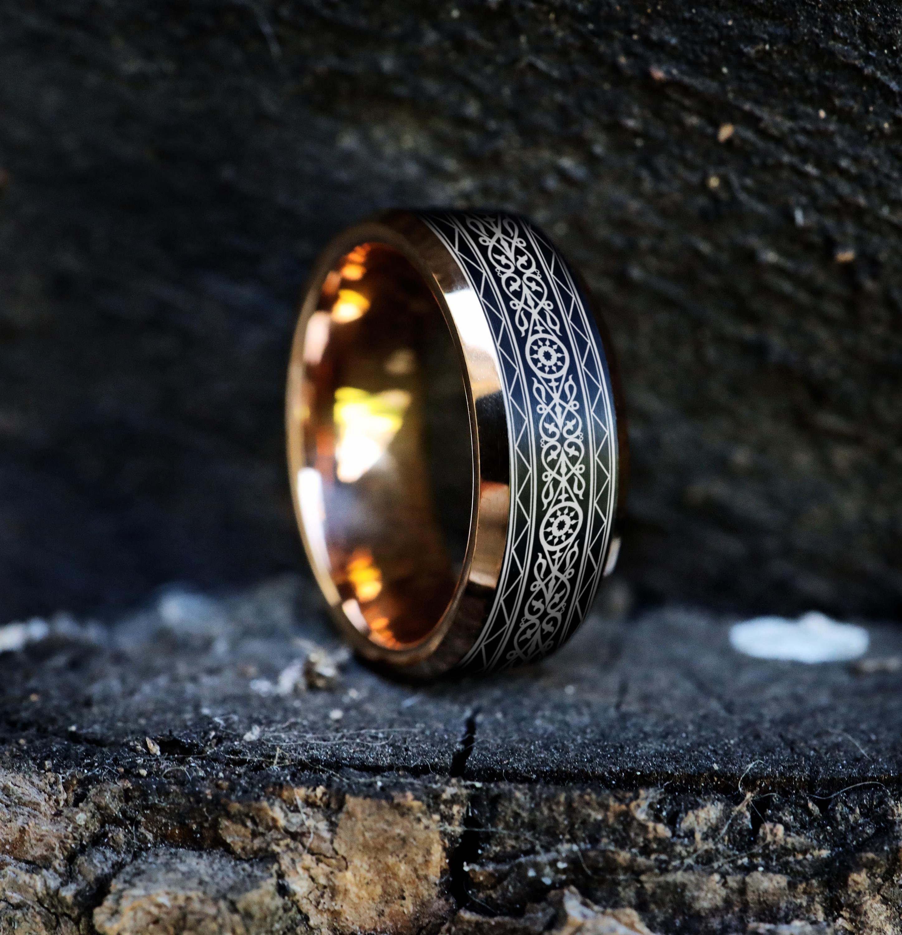 Beautiful Tribal Print Wedding Ring, Engraved Unique Islander Ring