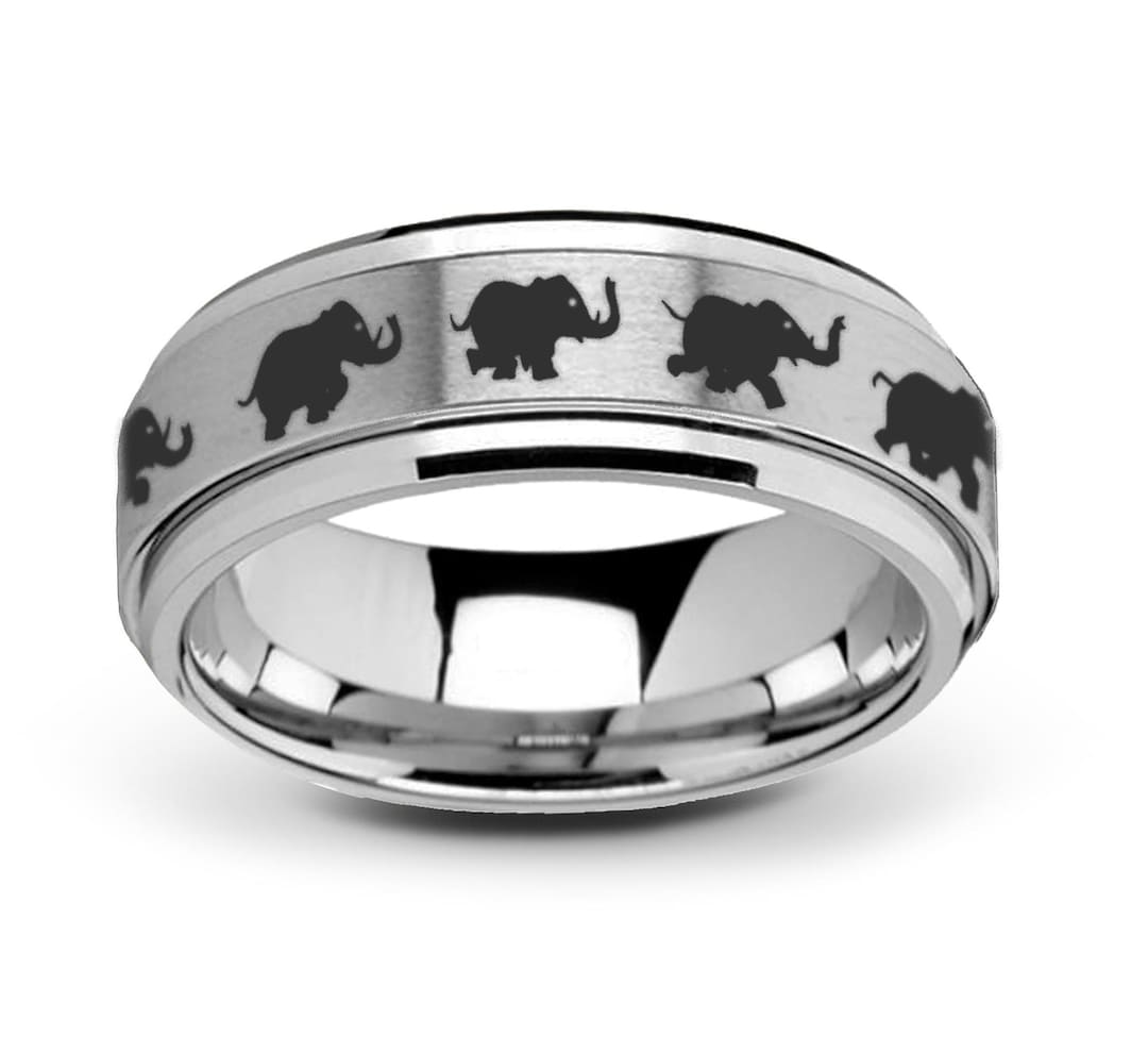 Elephant Engraved Spinner Ring, Anxiety Fidget Spinner Jewelry, Animal ...
