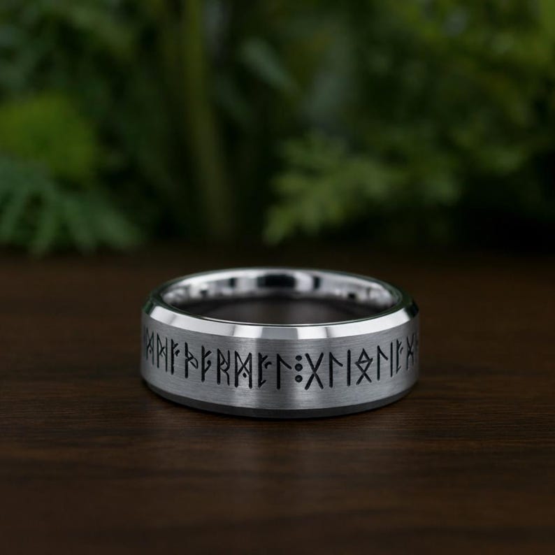 Runic Engravings Viking Runes Carved Engraved Wedding Ring, Runic Symbols Ring, Celtic ...