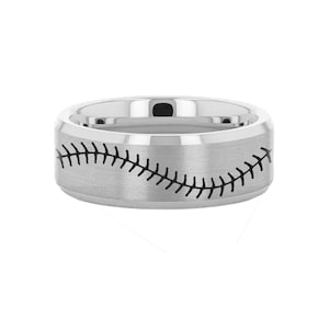 Baseball Wedding Band, Baseball Stitching Ring, Baseball Sports Symbol Ring, Unique Baseball Jewelry, Sports Tungsten Ring 8mm