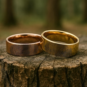 Engraved Actual Fingerprint Wedding Band, Personalized Engagement Ring, Real Fingerprint Ring, Custom Print Ring FREE TEXT ENGRAVING 8mm 6mm