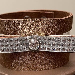 Brown leather Swarovski crystal wristband