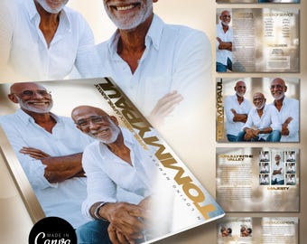 Plantilla editable para programa funerario, programa de servicio conmemorativo, plantilla de Canva para programa de obituario, celebración de la vida, folleto funerario imprimible.