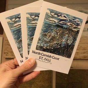 North Cornish Coast Linocut Card