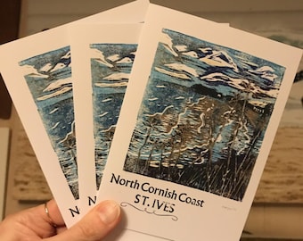 North Cornish Coast Linocut Card