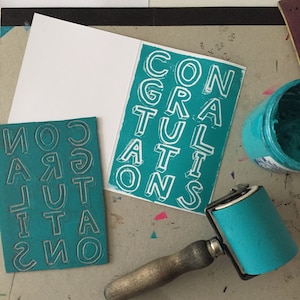 Congratulations Handprinted Linocut Card