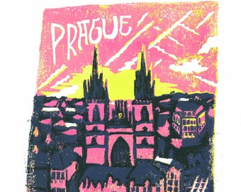 Prague Linocut Print