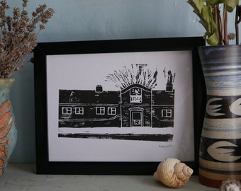 Bancroft Almshouses, Hitchin, Linocut Print