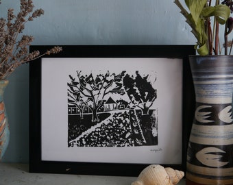 Bancroft Park, Hitchin, Linocut Print