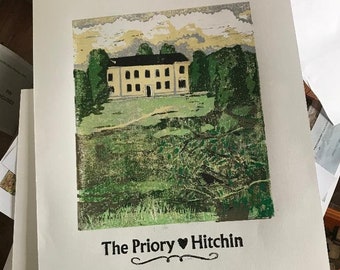 The Priory Hitchin Lino and Letterpress Print