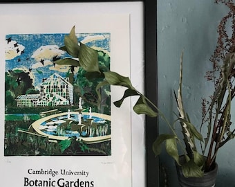 Cambridge Botanic Gardens Lino and Letterpress Print