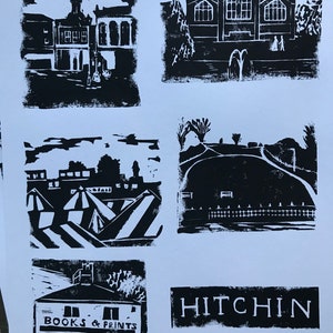 Hitchin Iconic Scenes A3 Original Linoprint