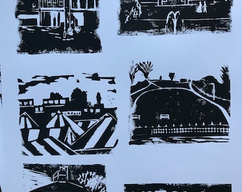 Hitchin Iconic Scenes A3 Original Linoprint