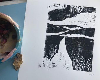 Landscape in mono A3 Original Linoprint