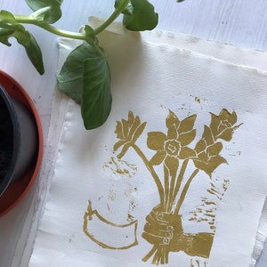 Linoleografia "Narcisi d'oro" in edizione limitata su carta di cotone italiano
