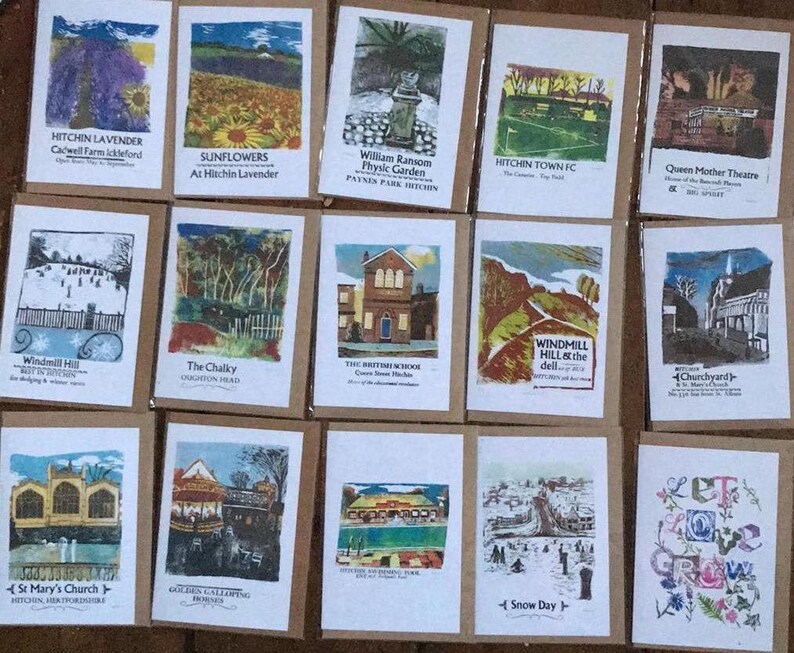 Hitchin Linocut Cards Pick and Mix Set of recycled cards image 1