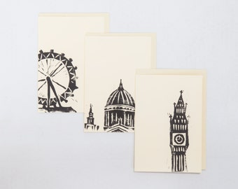 London Landmarks: Building Set- Handprinted Linoprint Card Set (3 cards)