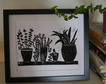 Cactus Succulents Original Linoprint