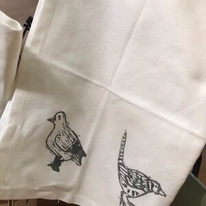 Handprinted Linocut Teatowel grey birds image 4