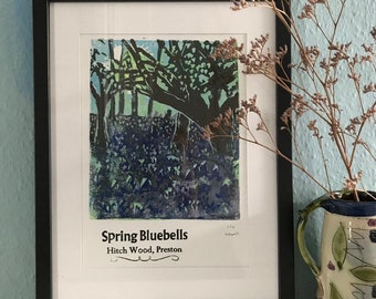 Spring Bluebells Lino and Letterpress Print
