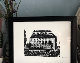 Cabbie's Hut, Hitchin, Linocut Print