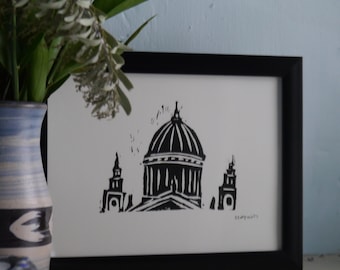 Iconic London- St Paul's Cathedral, Linocut Print