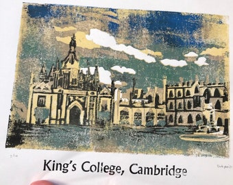 Kings College Cambridge Lino and Letterpress Print