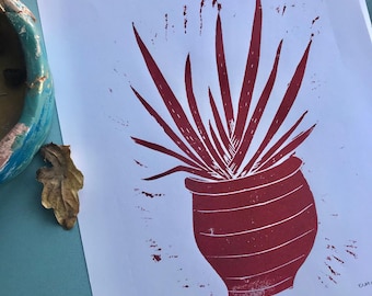 Botanical Linoprint- Red Aloe Vera