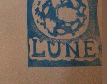 La Lune limited edition blue Linocut on Italian Cotton Rag Paper