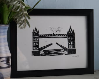 Iconic London- London Bridge, Linocut Print