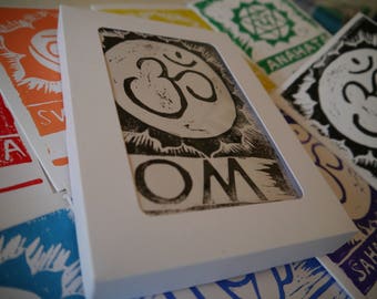 Linocut Chakra Card Set - 8 Handprinted Cards Boxed