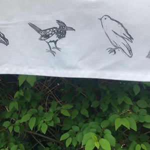 Handprinted Linocut Teatowel grey birds image 2