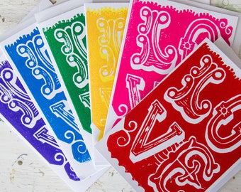 Love Card Set - 6 Handprinted Cards Boxed