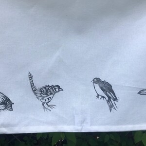 Handprinted Linocut Teatowel grey birds image 3