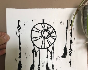 Dreamcatcher Linocut Print