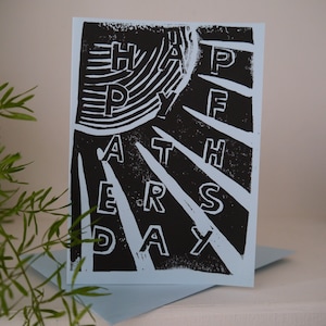 Happy Father&#39;s Day Vinyl Inspired Handprinted Linocut Card