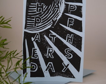 Happy Father's Day Vinyl Inspired Handprinted Linocut Card