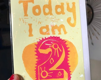 Children’s Age 1-9 Handprinted Linocut Birthday Card