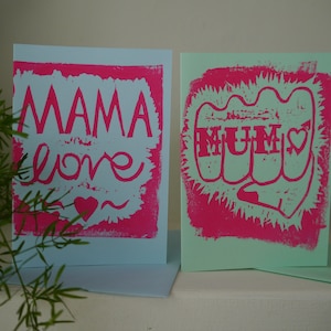 Mum Fist OR Mama Love Handprinted Linocut Card
