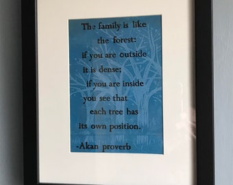 Family - Akan proverb linocut and letterpress print