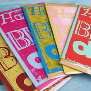 HAPPY BIRTHDAY handprinted linocut card