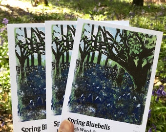 Bluebell Woods lino and letterpress card