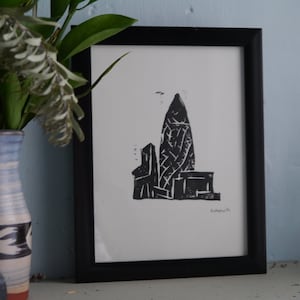 Iconic London- The Gherkin, Linocut Print