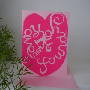 At Last I Have Found You Handprinted Linocut Card
