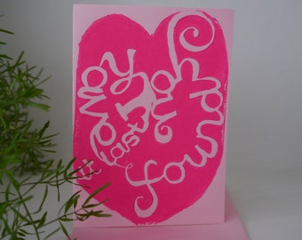 At Last I Have Found You Handprinted Linocut Card