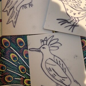 Handprinted Linocut Teatowel grey birds image 7