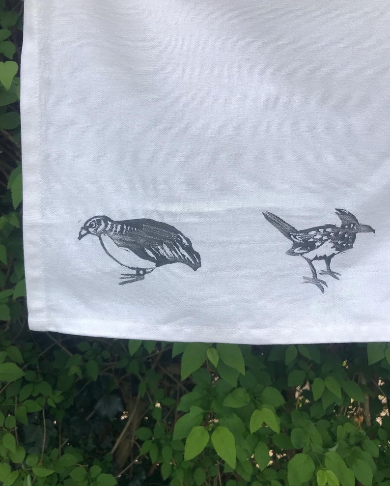 Handprinted Linocut Teatowel grey birds image 5